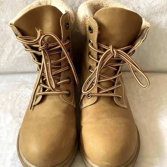 Esprit Tan Chunky Rugged Sole Faux Sherpa Lined Combat Boots Size 8 - Picture 1 of 5